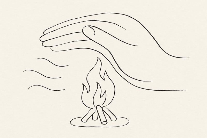 Een hand beschermt een klein kampvuurtje tegen windvlagen, symbool voor stille zorg die teamwarmte bewaart terwijl het werk onzichtbaar blijft.
